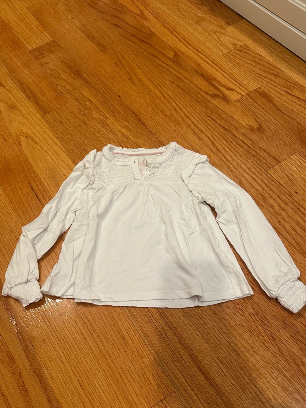 Boden White Long Sleeve Smocked Yoke Top
